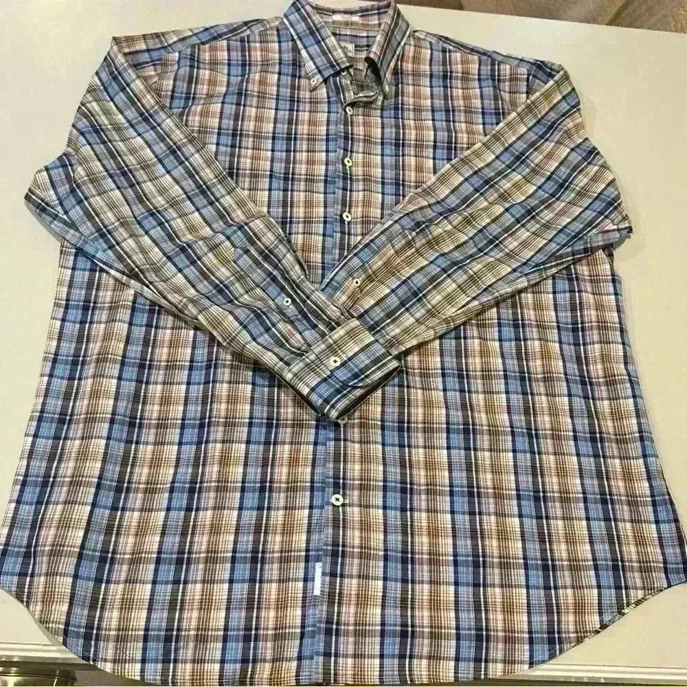 Peter Millar Plaid Long Sleeve Dress Shirt Size XL